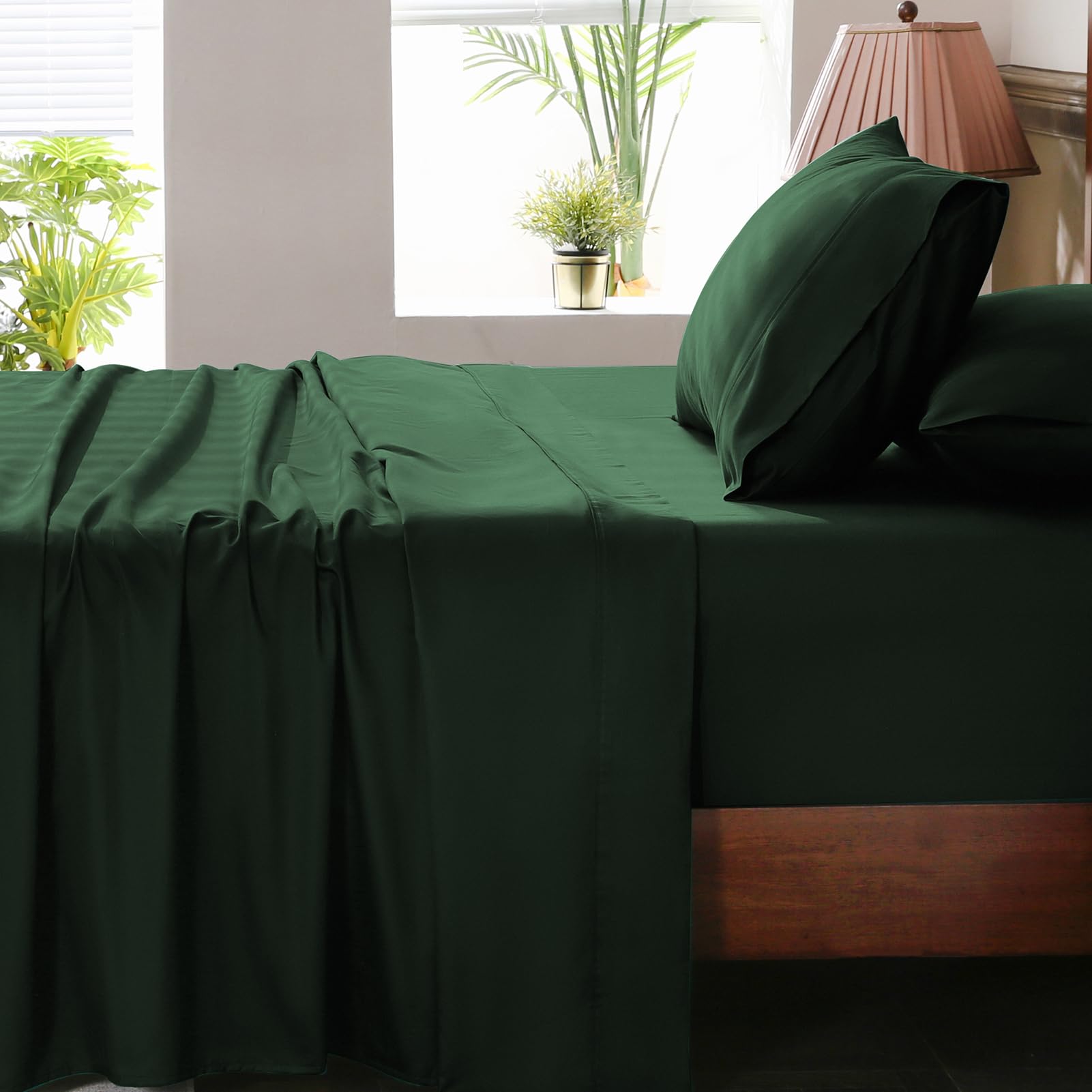 Extra Deep Pocket King Sheets 18-24 Inch 100% Egyptian Cotton 1000 Thread Count Sateen Weave Soft Breathable 4 Pieces（King，Forest Green）