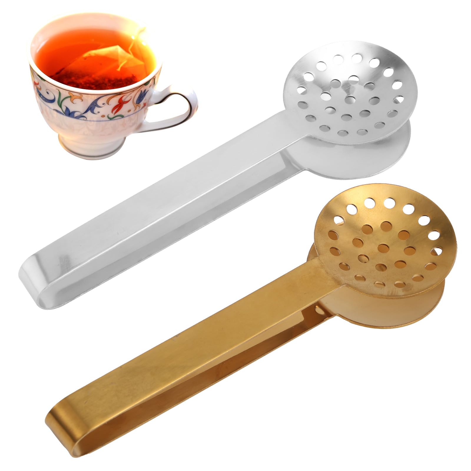 2pcs Tea Bag Squeezer Tongs, Stainless Steel Teabag Clip Holder Strainer Dispenser Gripper Picker Spoon Accessories for Tea Drinkers Gifts(Silver, Gold)
