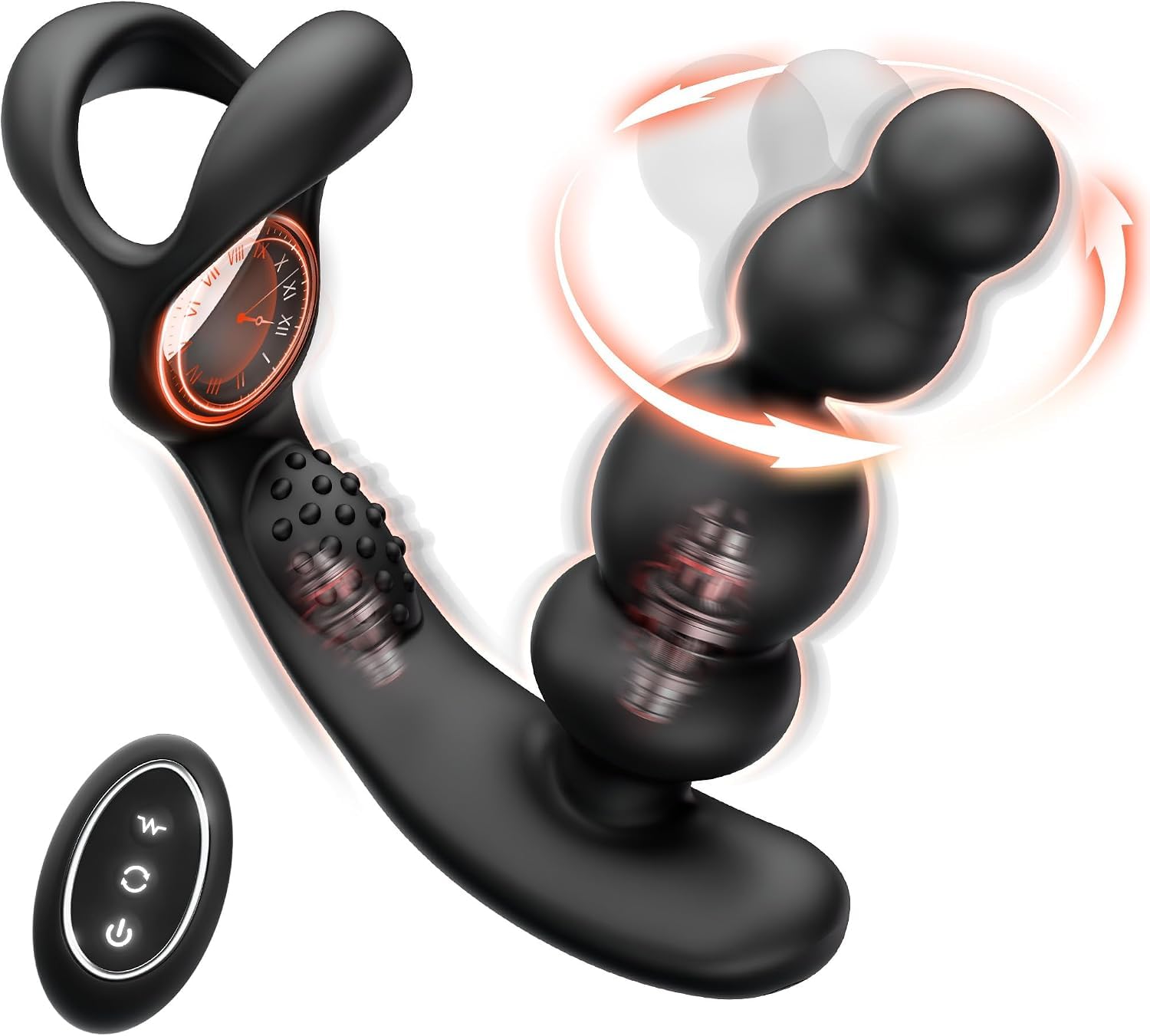 Masajeador vibratorio 4 en 1 con anillo; este juguete sexual está diseñado específicamente para el masaje de próstata, está hecho de silicona y se controla a distancia.