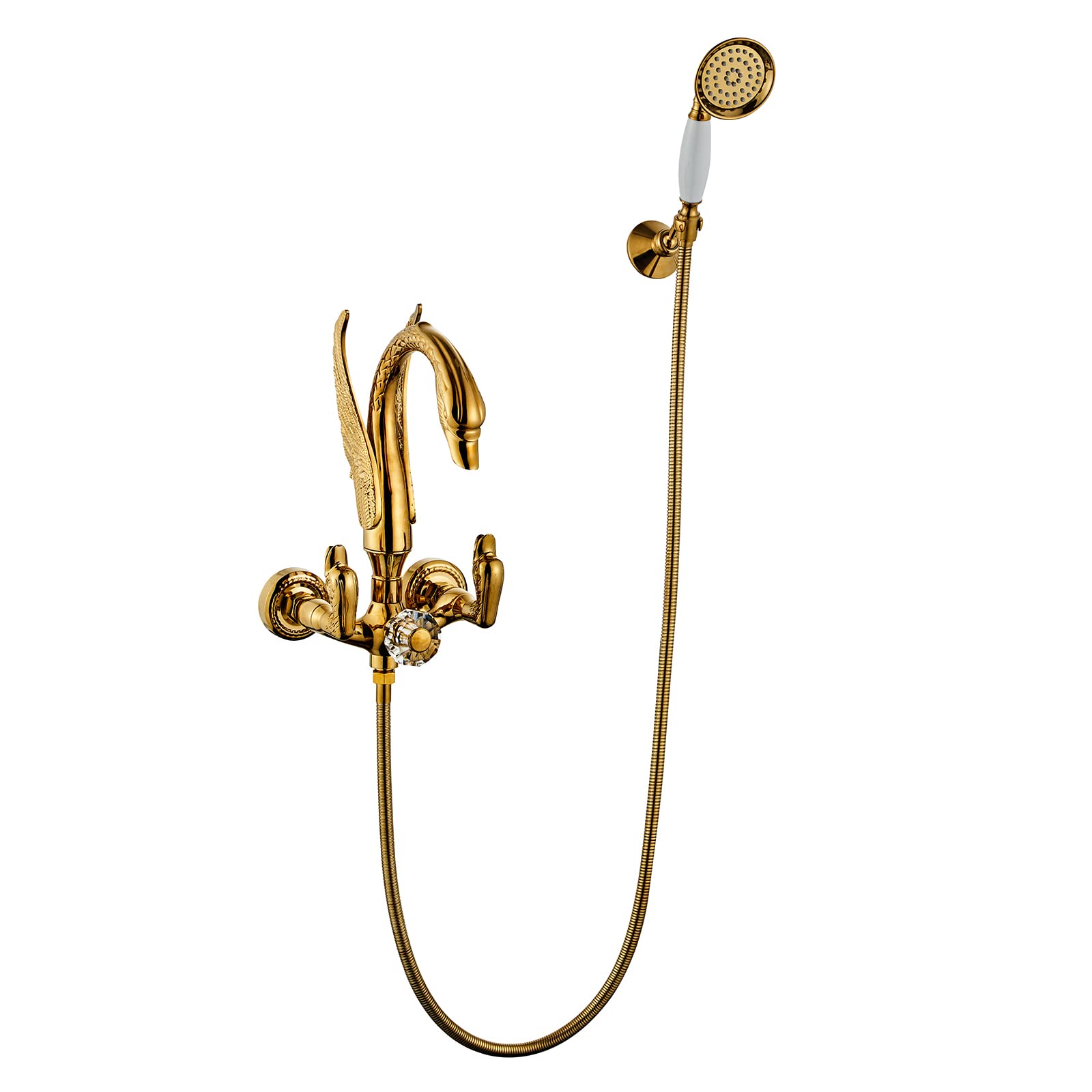 Bateria Wannowa Z Prysznicem Ręcznym, Bateria Wannowa Retro Swan, System Prysznicowy Ścienny Z Baterią Mieszającą Do Wanny, Węże Prysznicowe I Uchwyty, Podwójna Funkcja,