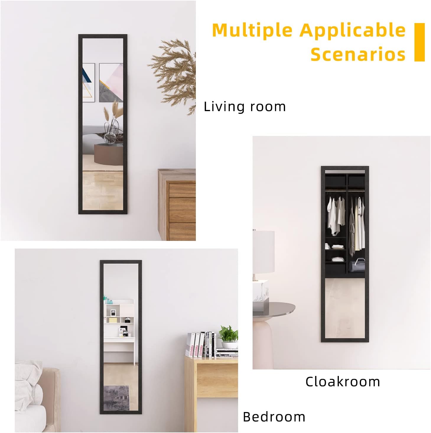 Full Length Mirror, Door Mirror with Engraving Frame, Full Body Mirror, Wall Mounted Mirror for Bedroom, Living Room, Home Decor, 50"x13.9", Black