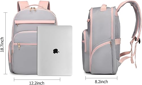 Miniatura 5 de seyfocnia Mochila de viaje para laptop, mochila de computadora de mano para hombre, mochila Latop para mujer, mochila casual, A02 Rosa+Gris, Mochila