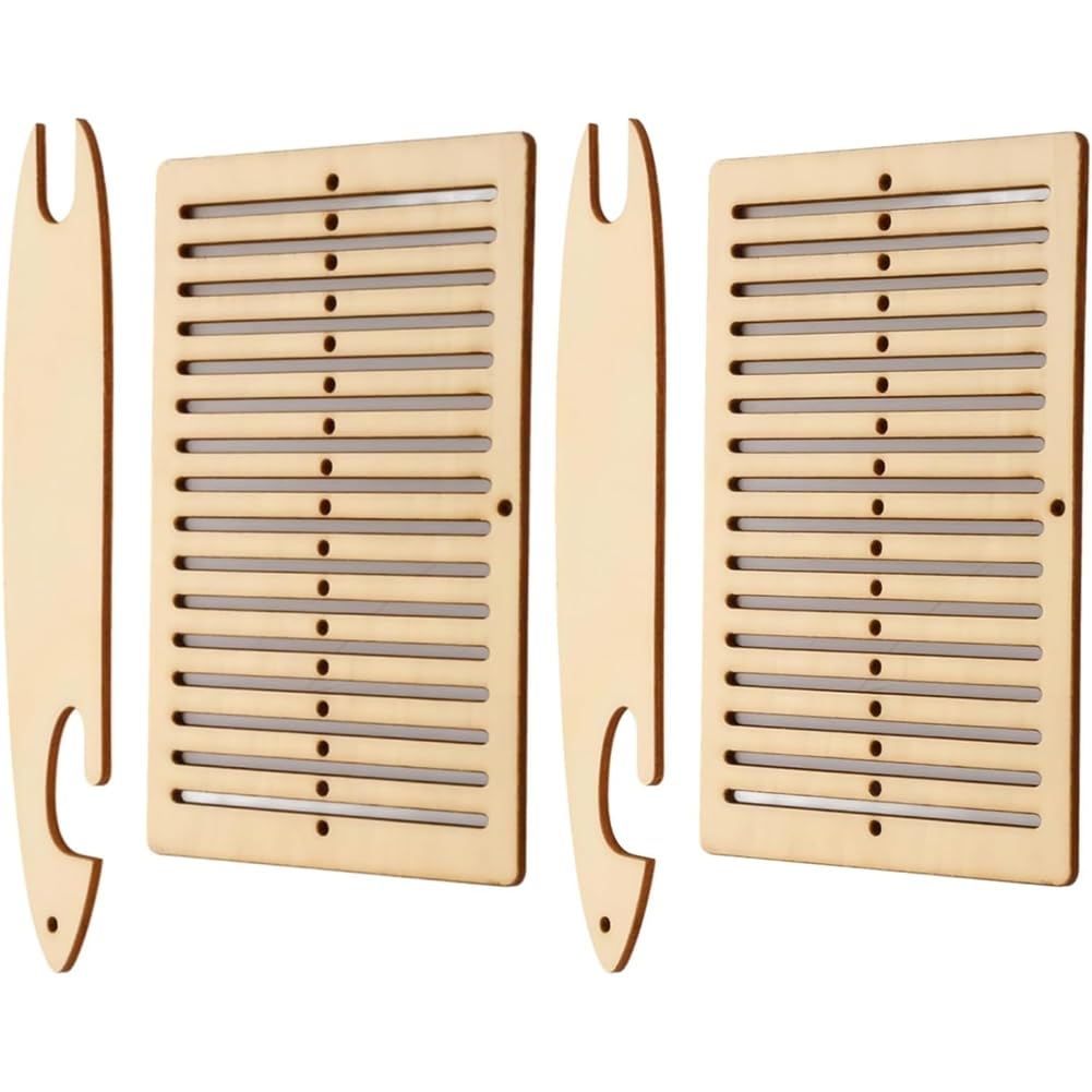 UDSKNV[KSL for Adult Beginner Quick Weave Set for Bracelet Bag Belt Rigid Heddle Kit 4 Pcs Wood Weaving Shuttles and Accessories