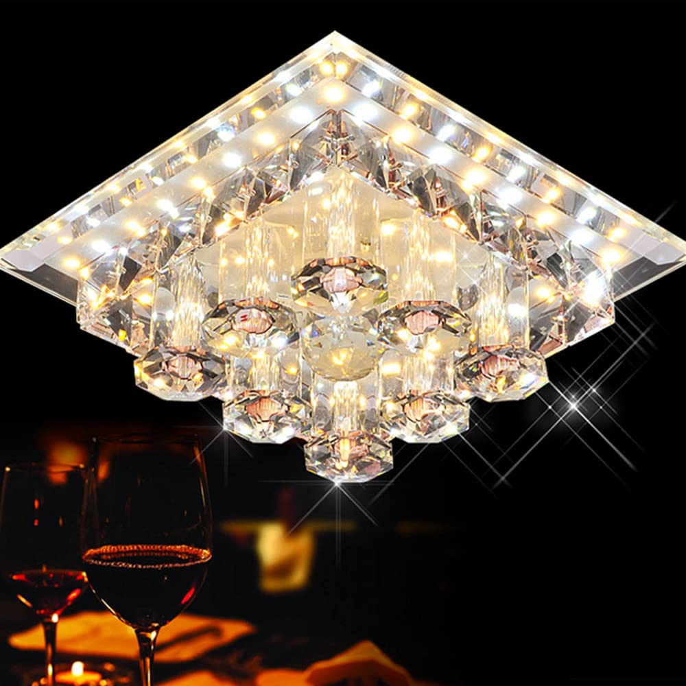 Faretto a LED Quadrato da 12W con Cristalli, plafoniera a LED con deflettore, Illuminazione Moderna a Incasso per corridoio, Veranda, Illuminazione Interna - B-3000K, A,A-6000K