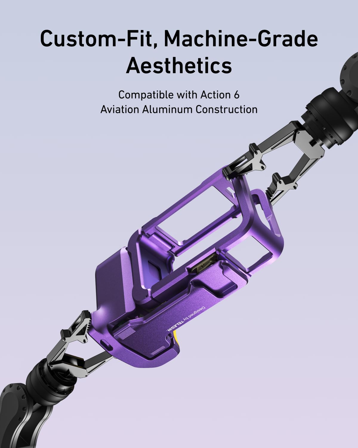 TELESIN Street Grip Kit per DJI Osmo Action 6 Viola Edizione Limitata | Gabbia Metallica Rabbit | Impugnatura con Pulsante a Bilanciere | Lega di Alluminio | Slot TF di Backup |Accesso Rapido Batteria
