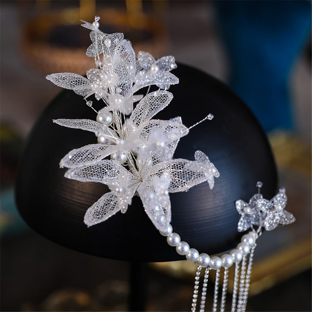 Bridal Headwear Super Fairy White Lace Flower Pair With Fringe Edge Clip Wedding Dress Accessories