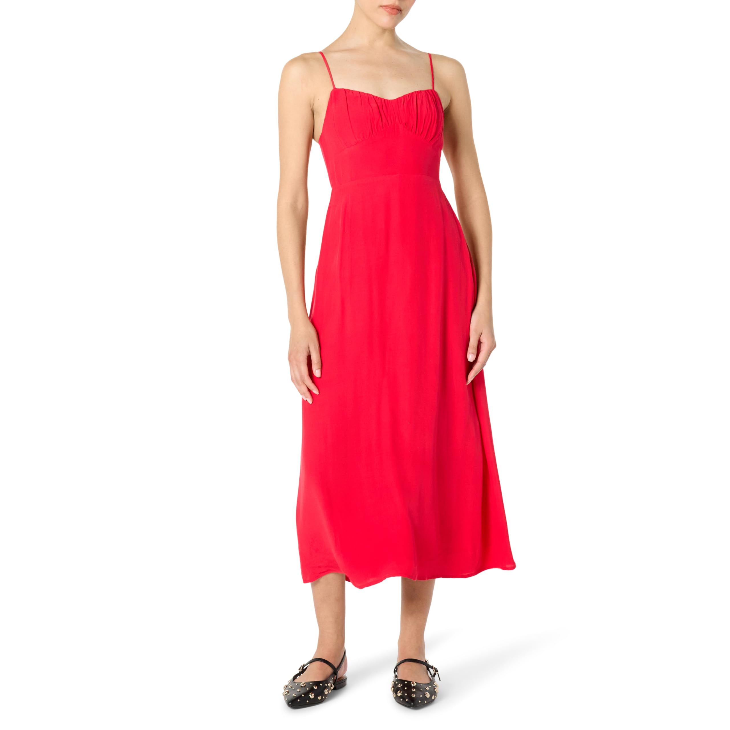 The Drop Linea Spaghetti Strap Maxi Dress with Front Slit, Crimson, XL