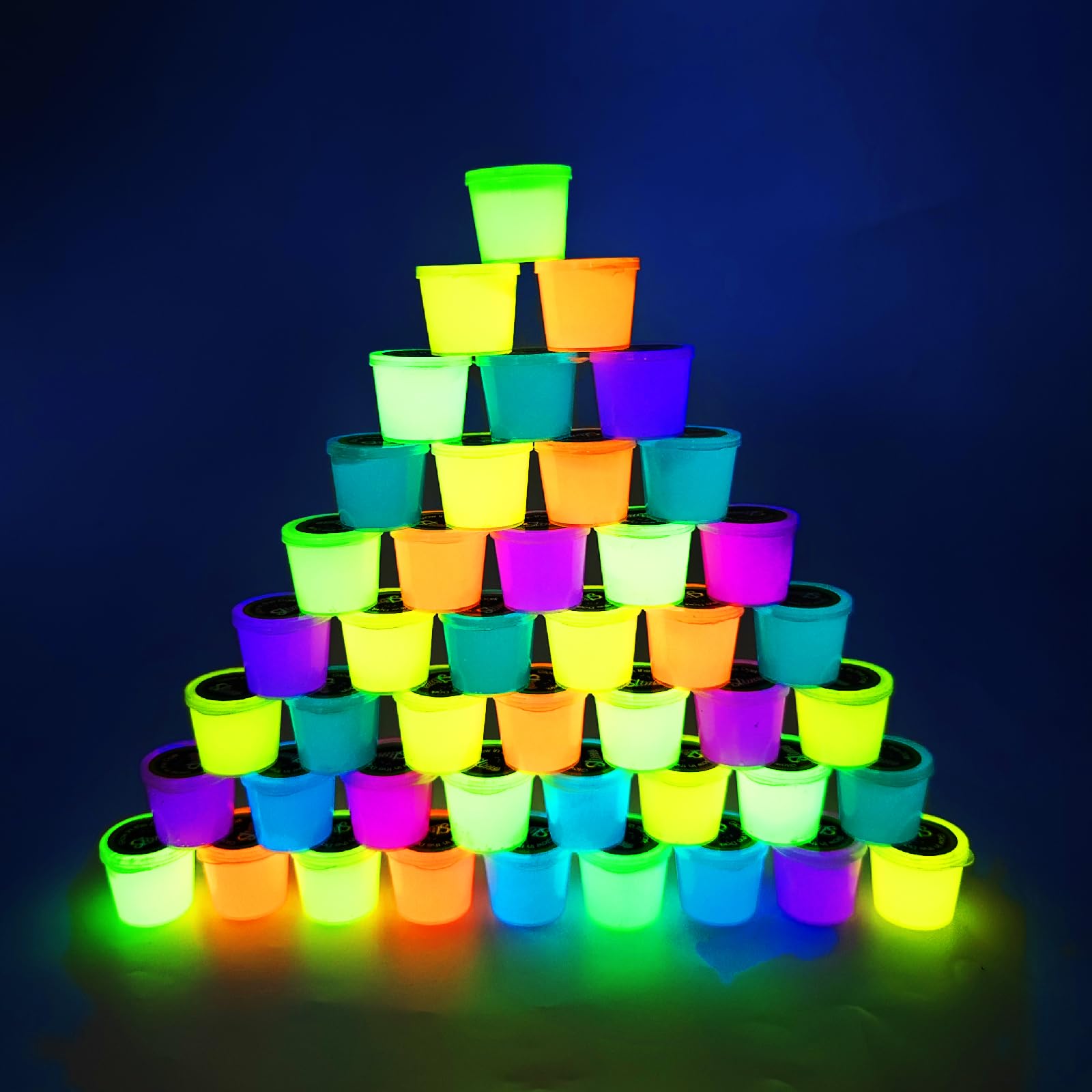 45 Pack Glow in The Dark Slime Kit, Crystal Fun Slime, 6 Kinds Colors Dark Blue, Pink, Light Blue, Yellow, Orange Slime Party Favors Gift, for Kids Party, Education