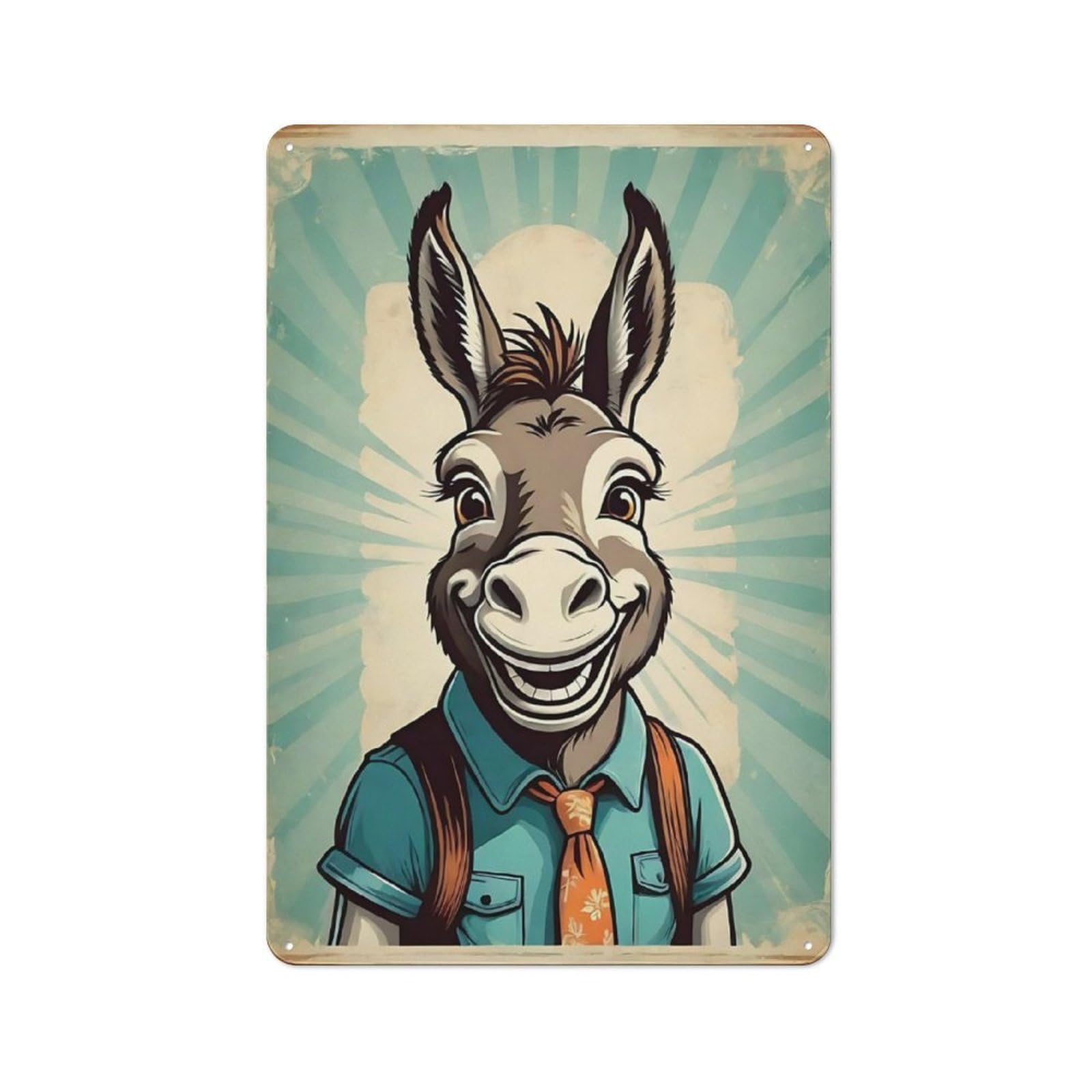 Junmoney Cheerful Donkey In A Suit Tin Wall Plaque 30X20cm With For Garage Or Workshop, For An Autumn Wall Display In Garage And Workshop
