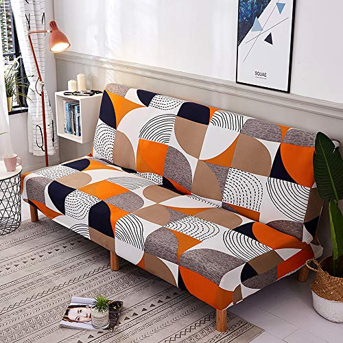 MIFXIN Stretch Futon Cover Armless Sofa Slipcover Elastic Spandex Folding Sofa Bed Couch Cover Printed Washable Furniture Protector for Sofa Without Armrest (Orange Geometry) - Image 3