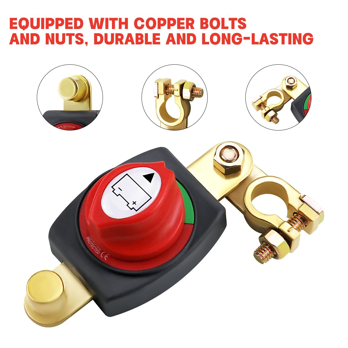 Coupe Circuit Batterie Voiture 12V/24V/48V, Réglable 180° Top Post Coupe | Commutateur de Déconnexion de Batterie, pour Voiture, Bateau, Camion, Moto