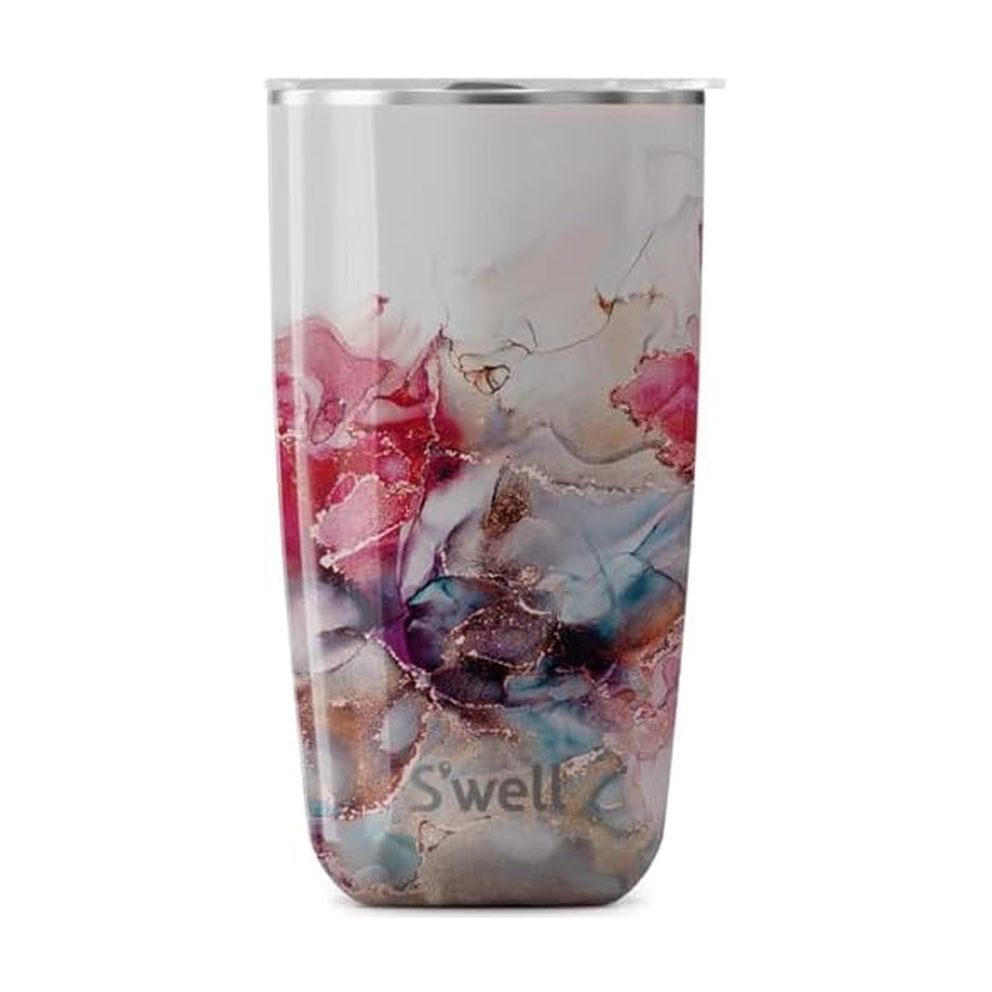 S'well Stainless Steel Tumbler with Clear Slide-Open Lid-18 Fl ounces Rose Marble Triple-Layered Vacuum-Insulated Containers Keeps Drinks Cold for 12 Hot for 4 Hours BPA-Free