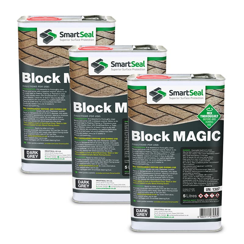 Smartseal ‘Block Magic' – A Re-Colouring Block Paving Sealer. Superior to a Concrete Paint - Transform Old Block Paved Drives or Patios - Easy to Apply (Dark Grey, 3 x 5 Litre)