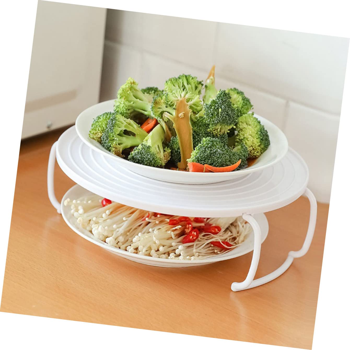 CIYODO 2pcs Microwave Food Stacker Rounded Dish Tray for Easy Storage and Cooking Racks for Microwave Oven