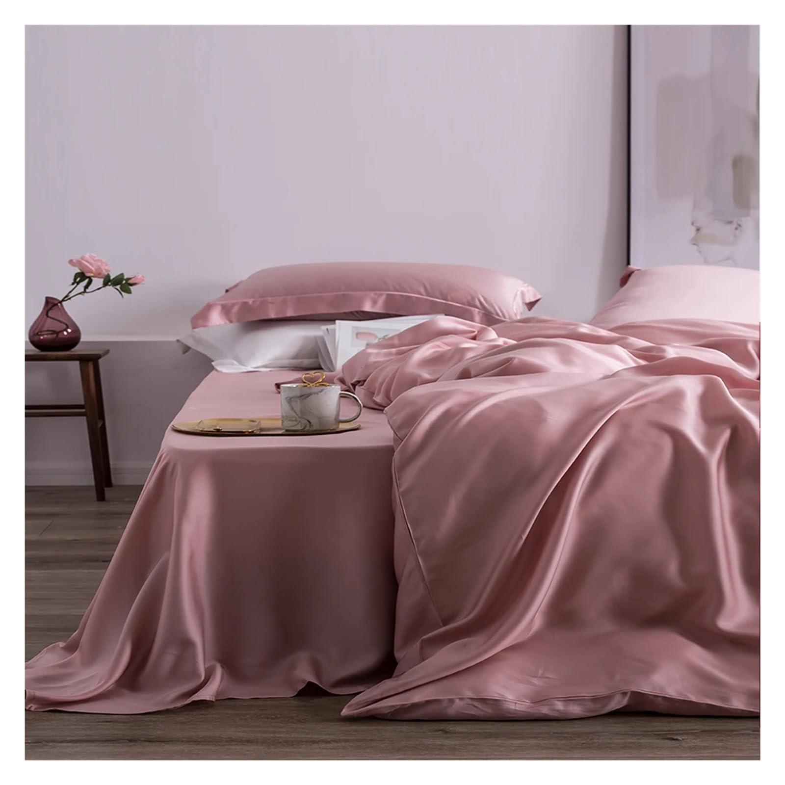 Sbcgfy D Uvet Cover Sets, Romantic Silk Bedding Set Mulberry Beauty Silk Be Set Beauty Quilt Cover Pillowcase Ouble Queen King Sheet,-Queen Size 4Pcs
