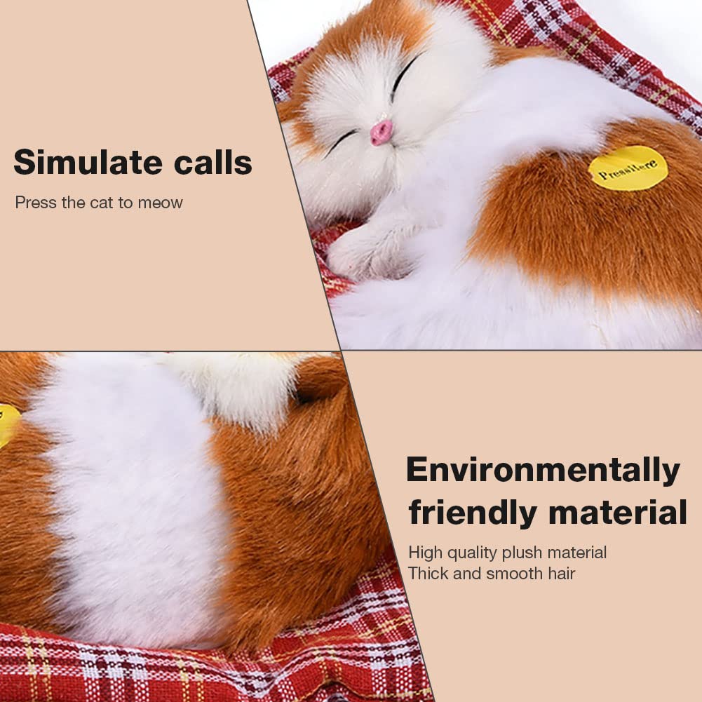 Simulazione Peluche Gatto Giocattolo, 4 Tipi Simulazione Peluche Gatto Peluche Giocattolo Sonoro Decorazione della Casa - per Bambini(Giallo + Bianco)