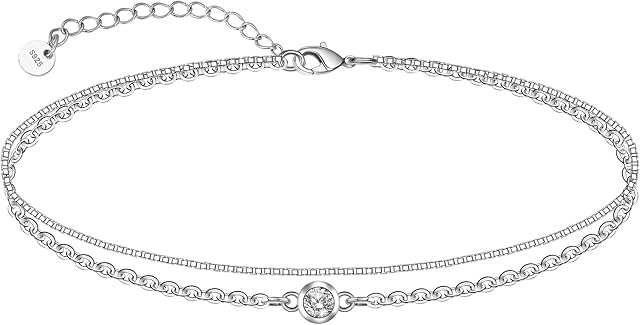 CHIC & ARTSY 925 Sterling Silver Ankle Bracelet Multilayer Anklets for Women Satellite/Star/Cross/Circle/Teardrop/Oval/Layered Anklet Beach Jewelry 9 to 10 inch Flexible Fit Anklets