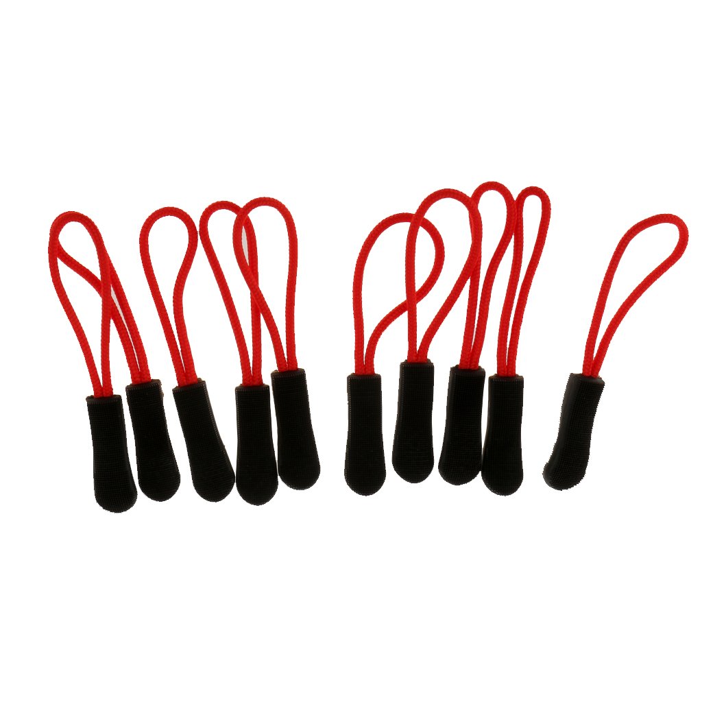 10pcs Zipper Pulls Replacement Zip Cord Pullers Slider Jacket Backpack Red