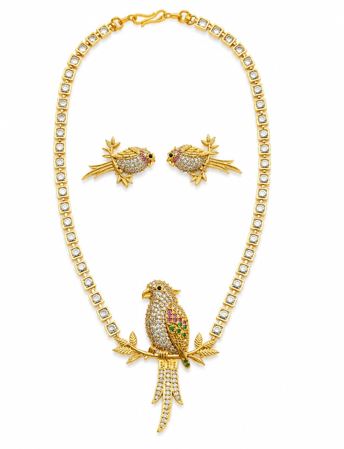 KGR Splash Premium AD Stones Parrot Design White Color Necklace & Earrings-image-12