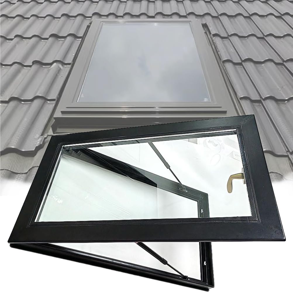 Finestra per tetto ventilata manuale, 550 x 550 mm, in lega di alluminio, doppi vetri per la massima luce naturale ed efficienza energetica, ideale per case e locali commerciali