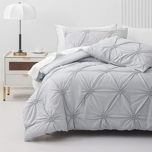 Miniatura 4 de SLEEPBELLA Juego de edredón de lujo de 3 piezas, diseño floral, color gris, tamaño King, relleno interior de microfibra suave, alternativo, Shabby