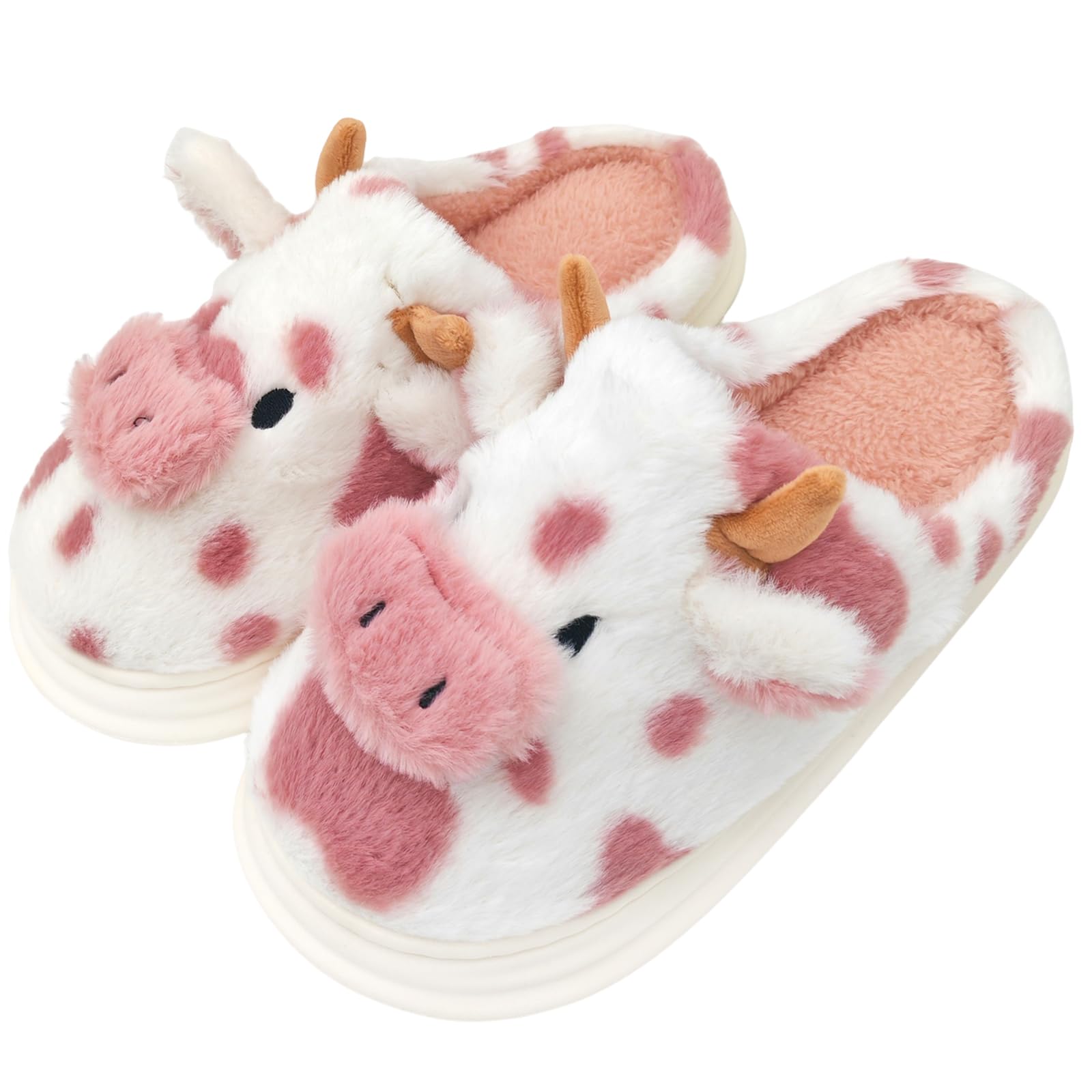 Cow Slippers for Women Cartoon House Slippers Fluffy Cute Animal Slippers Cow Slides Warm Soft Plush Lined Shoe