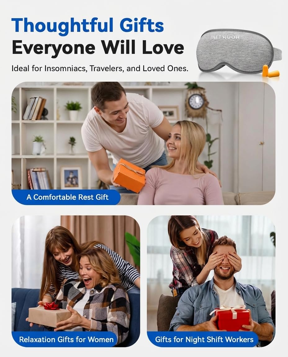 Weighted Eye Mask for Sleeping - Blackout Sleep Mask for Women Men, FACEMOON Lash Extension Eye Covers, Memory Foam, 3D Contoured, Airplane Travel Essentials, Blindfold for Meditation(Gray)