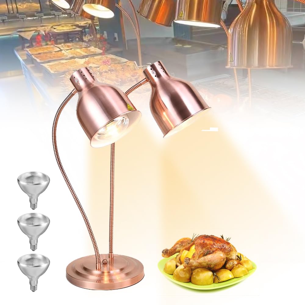 JKJZSALJ Commercial Food Warmer Lamp With Dual Heads And 250W Bulb For Buffet And Restaurant Use,Rose