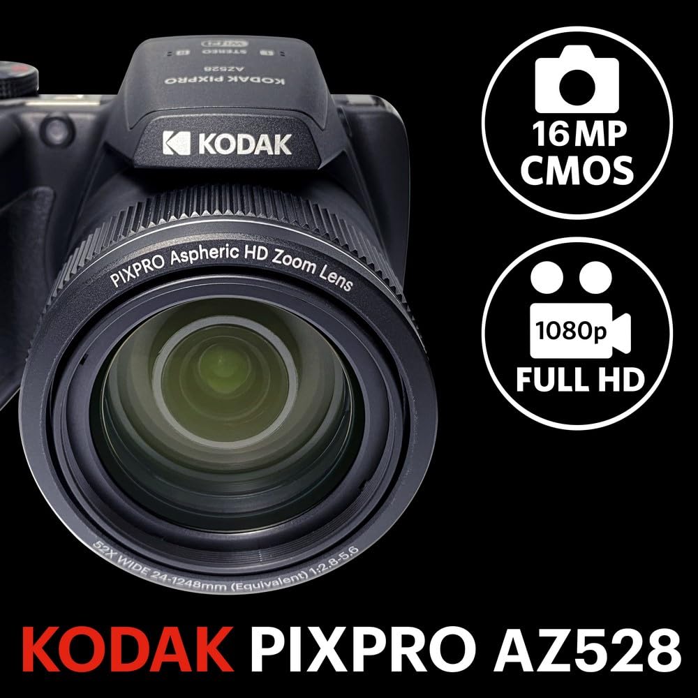 KODAK Pixpro Astro Zoom AZ528 - Cámara Digital Bridge, Zoom X52, Gran Angular de 24 mm, 16 megapíxeles CMOS, LCD 3", Wi-FI, ráfaga de 6 i/s, Control inalámbrico