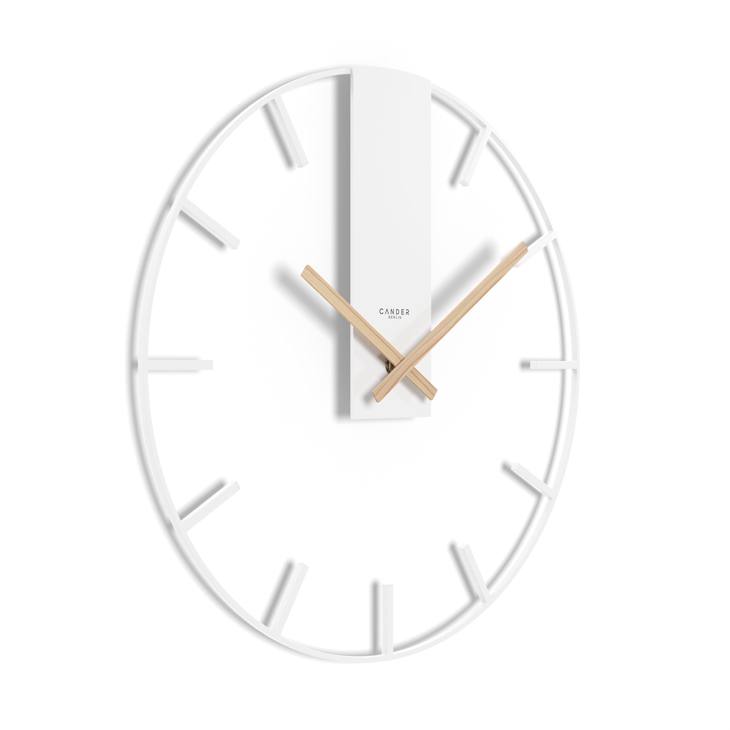Cander Berlin Triton XXL Vintage Wanduhr lautlos 40 cm Metall Holz-Zeiger ohne Tickgeräusche groß modern weiß Wohnzimmer Küche