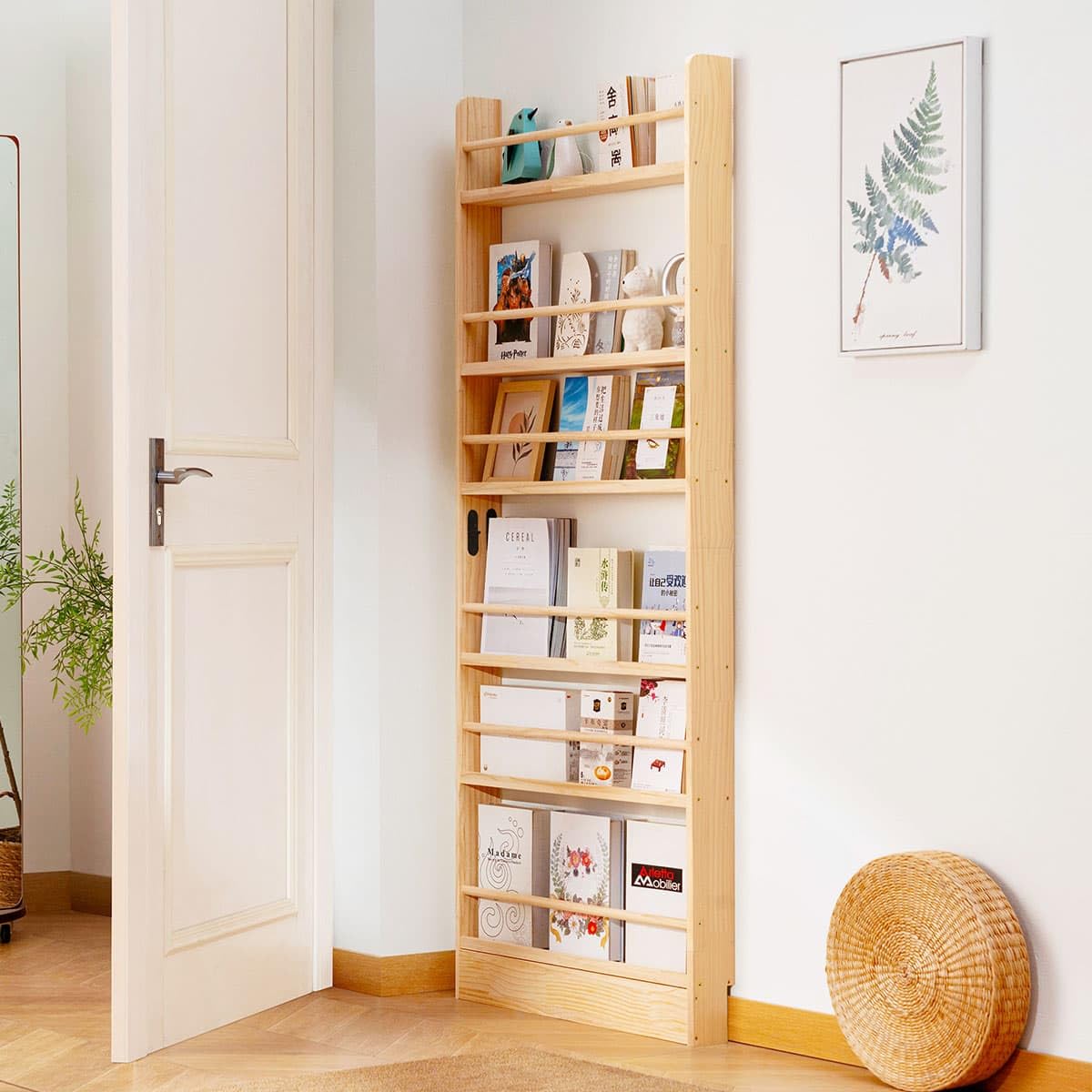 Libreria Verticale Salvaspazio in Legno, 6 Ripiani, 70x10x174 cm