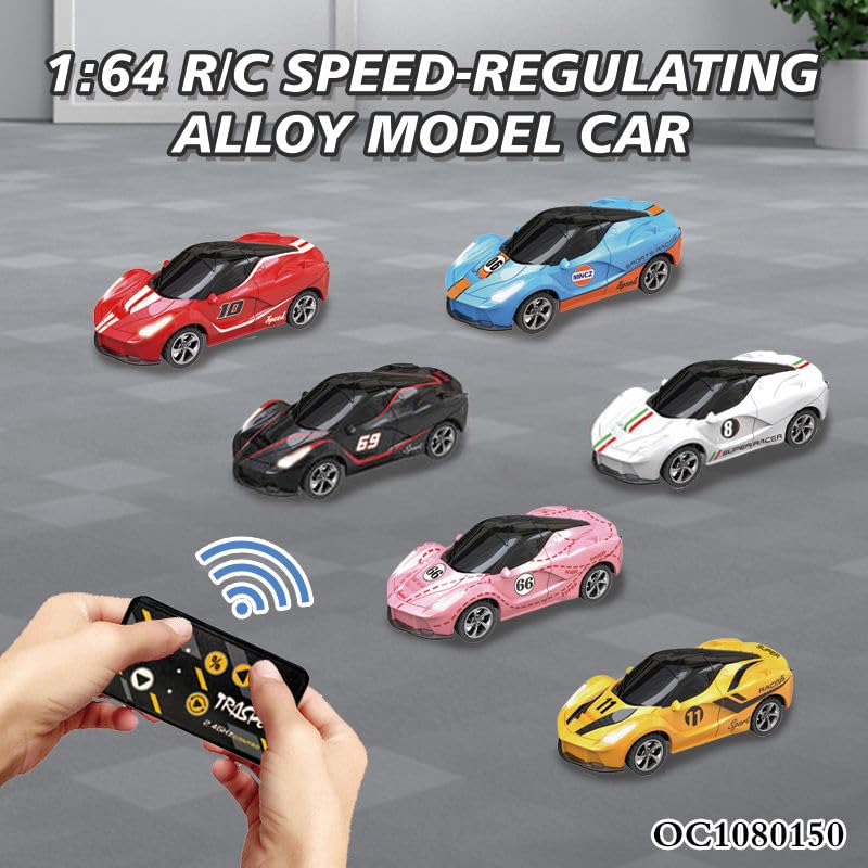 Image of Mini Die-Cast RC Car 1:64 Scale | High-Speed Desktop Remote Control Car with LED Headlights | 2.4GHz Mini Controller, 15m Range, Type-C Charging | Toy Car Model for Kids & Adults (HG4-110)