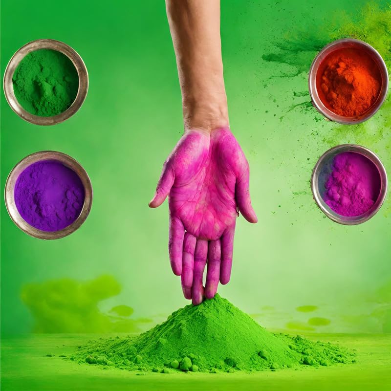 Image of Herbal and Organic Holi Colors | Eco Friendly | Green Color 300gm | Natural and Skin-Friendly Gulal | Handmade and Non-Toxic | Holi Ke Rang | Holi Celebration | Stain Free