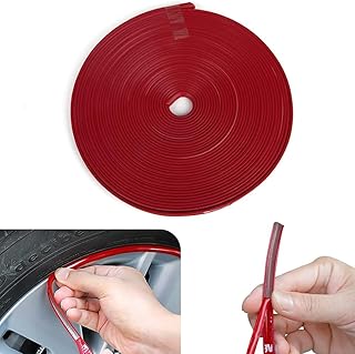 ZoneYan Rim Protection Rings, Car Wheel Protection Ring, Wheel Anti Rub Strip, Rim Styling Stripes, Styling Rim Protection Ring, Self-Adhesive Protector Tape, Rubber Decoration Strip, 8m (Red)