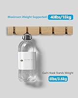 Vista 7 de JSVER Wooden Coat Hooks Coat Rack Wall Mount, Space-Saving Coat Rack with 5 Standard Retractable Hooks, Hat Coat Hook for Entryway, Hallway