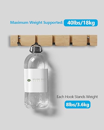 Miniatura 7 de JSVER Perchero de madera para colgar abrigos, montaje en pared, ahorra espacio con 5 ganchos retráctiles estándar, gancho para sombrero para