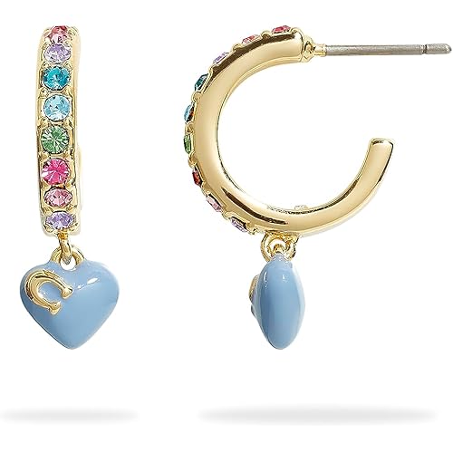 COACH Pave Enamel Heart Huggie Earrings