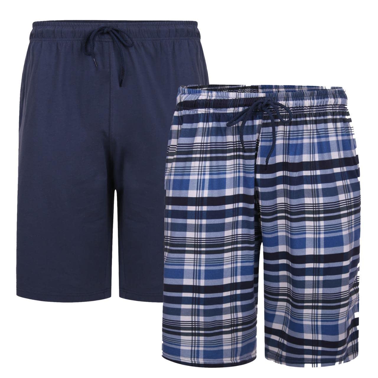 Kam Men's Navy Big Size Twin Pack Check And Plain Shorts (Kbs875) 3XL