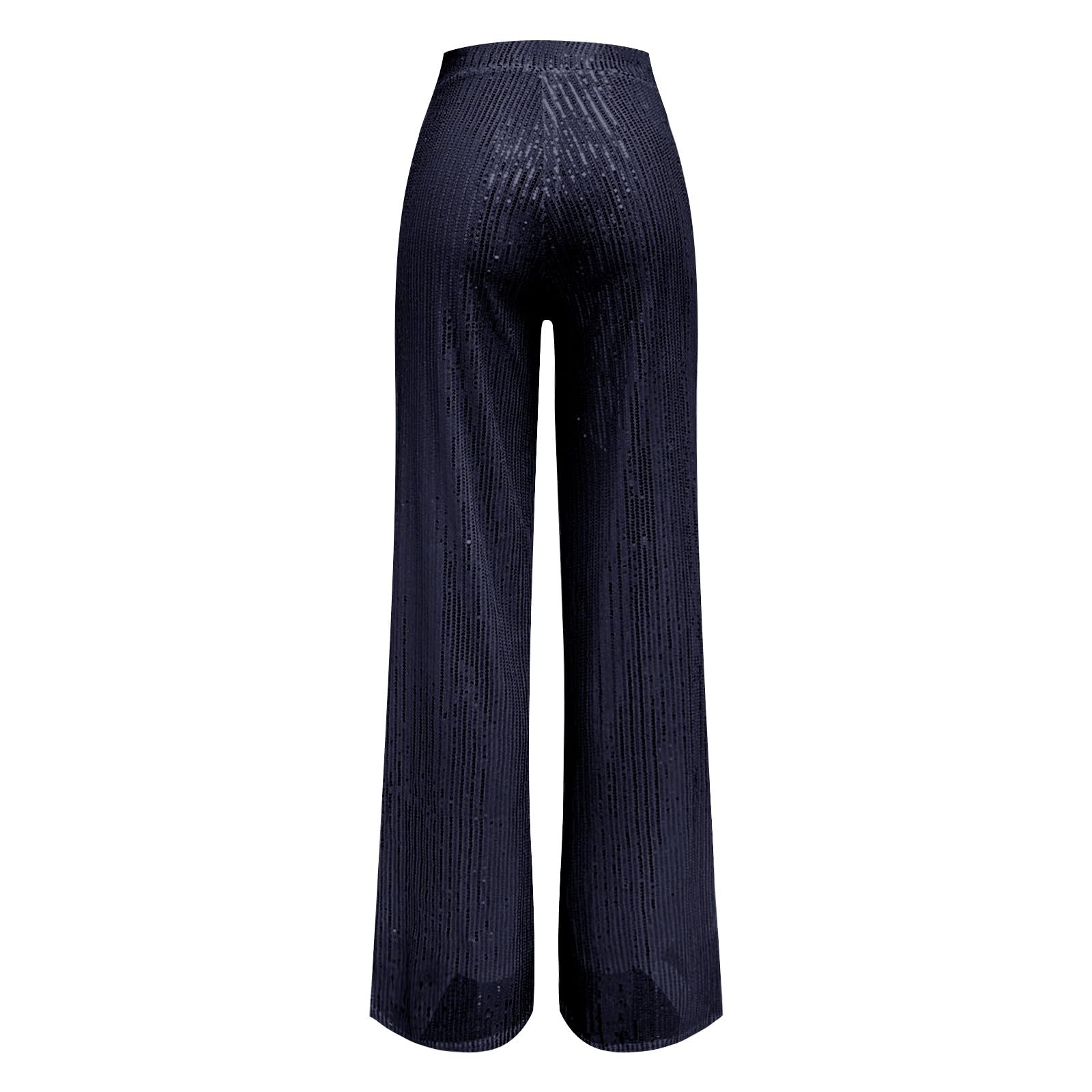 Pantaloni casual da donna con paillettes scintillanti, a vita alta, gamba dritta, gamba larga, pantaloni lunghi a palazzo con fondo a campana, comodi, a tema discoteca, abbigliamento vintage