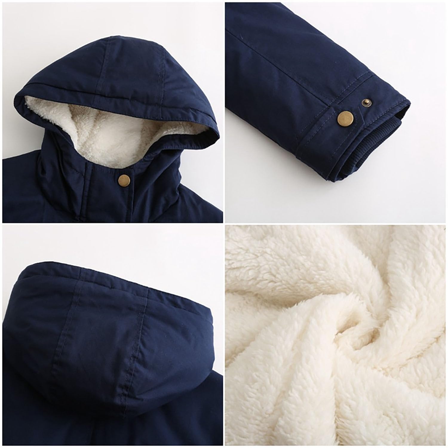 Damen Parka Mantel mit Kapuze Gepolsterte Baumwolljacke Damen Solide Fleece Gefüttert Warme Oberbekleidung für Radfahren, Wandern, Angeln, Bergsteigen,Blue,XL(Bust:124cm)