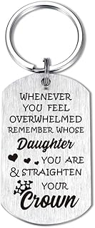 Daughter Keychain Gifts Ideas for Birthday Christmas, My Badass Daughter Crown Key Ring, Straighten Your Crown