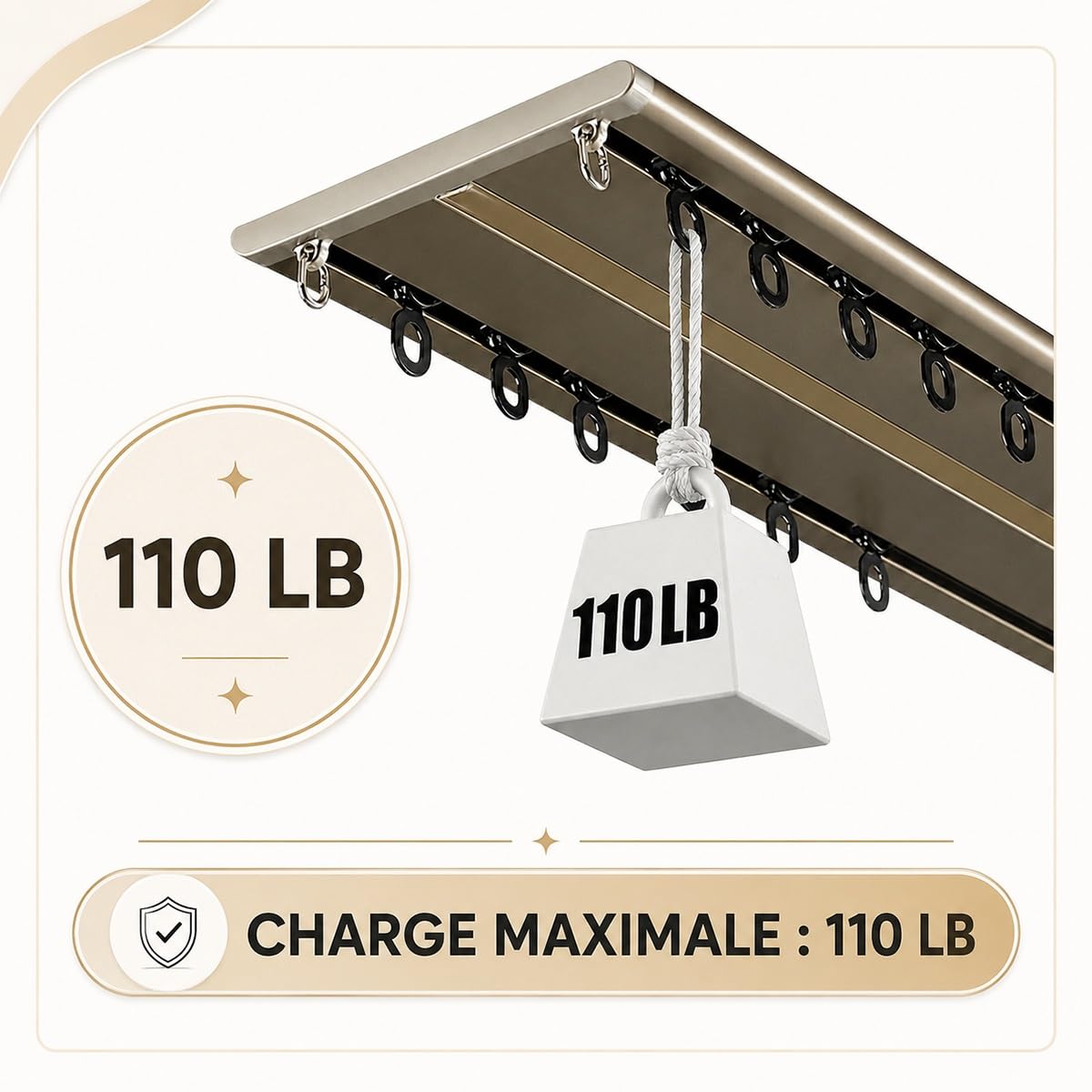 Tringle Rideau Extra-Plat Plafond, Rail de Rideau Double 2 Voies en Aluminium Robuste, Système Coulissant Silencieux, Salon, Séparateur de Pièce, 150-500cm, Finition Blanc