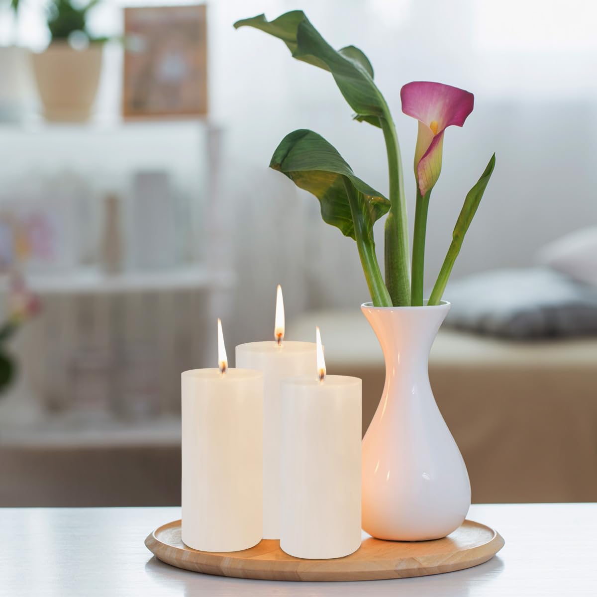 Juego de 3 velas de pilar, 3 x 6 pulgadas, sin perfume, vertidas a mano, velas grandes para bodas, decoración del hogar, restaurantes, spa, iglesia, mecha de algodón sin humo