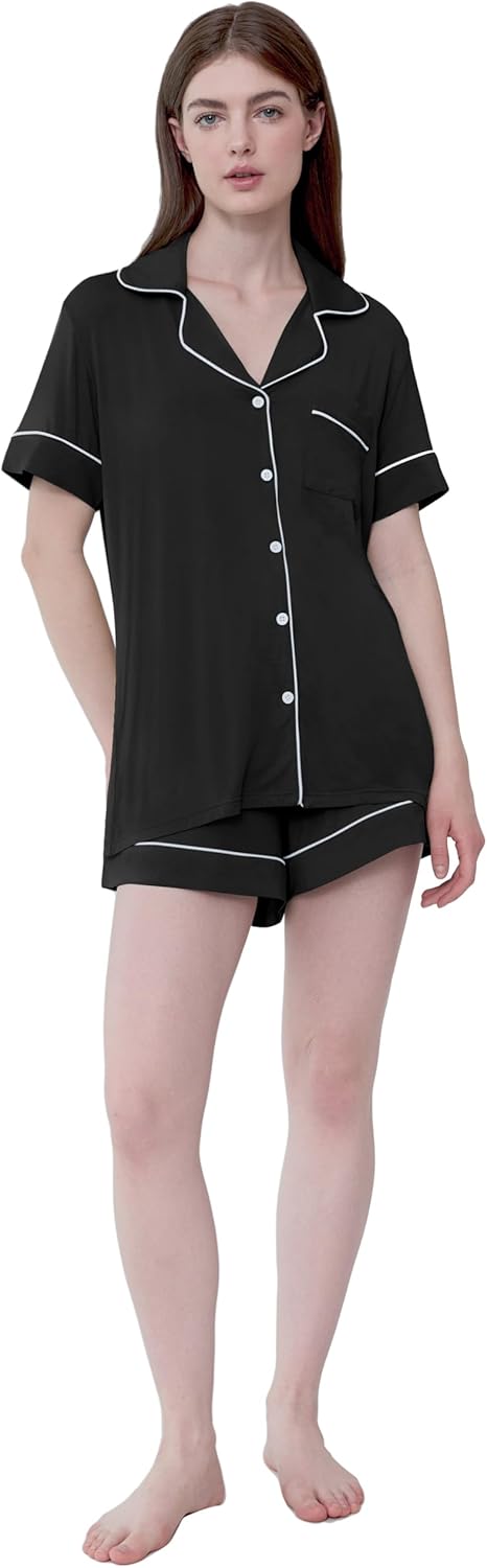 Joyaria Womens Cooling Bambo Viscose Pajamas Short Sleeve Button Down Pj Shorts Set Ultra Soft Summer Sleepwear-Small-XXL - Image 7
