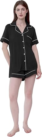 Joyaria Women's Cooling Bamboo Viscose Pajamas Shorts Set Button Front