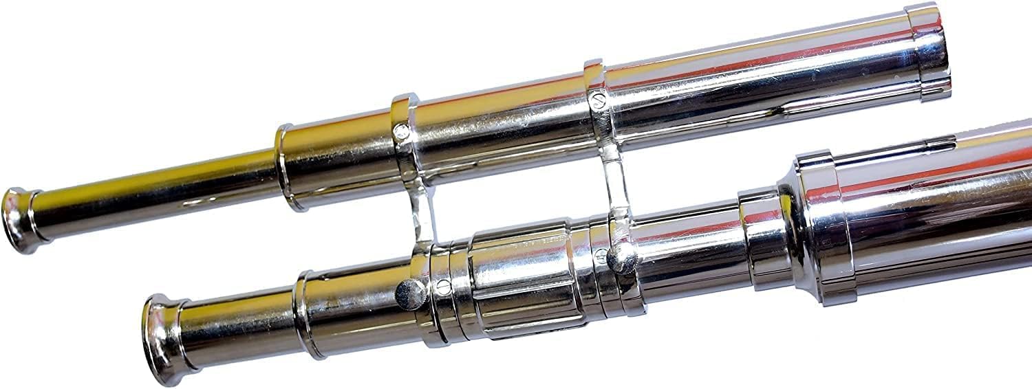Antique Vintage Telescope Collectible Double Barrel Harbour Tripod Chrome Nickel & Brown
