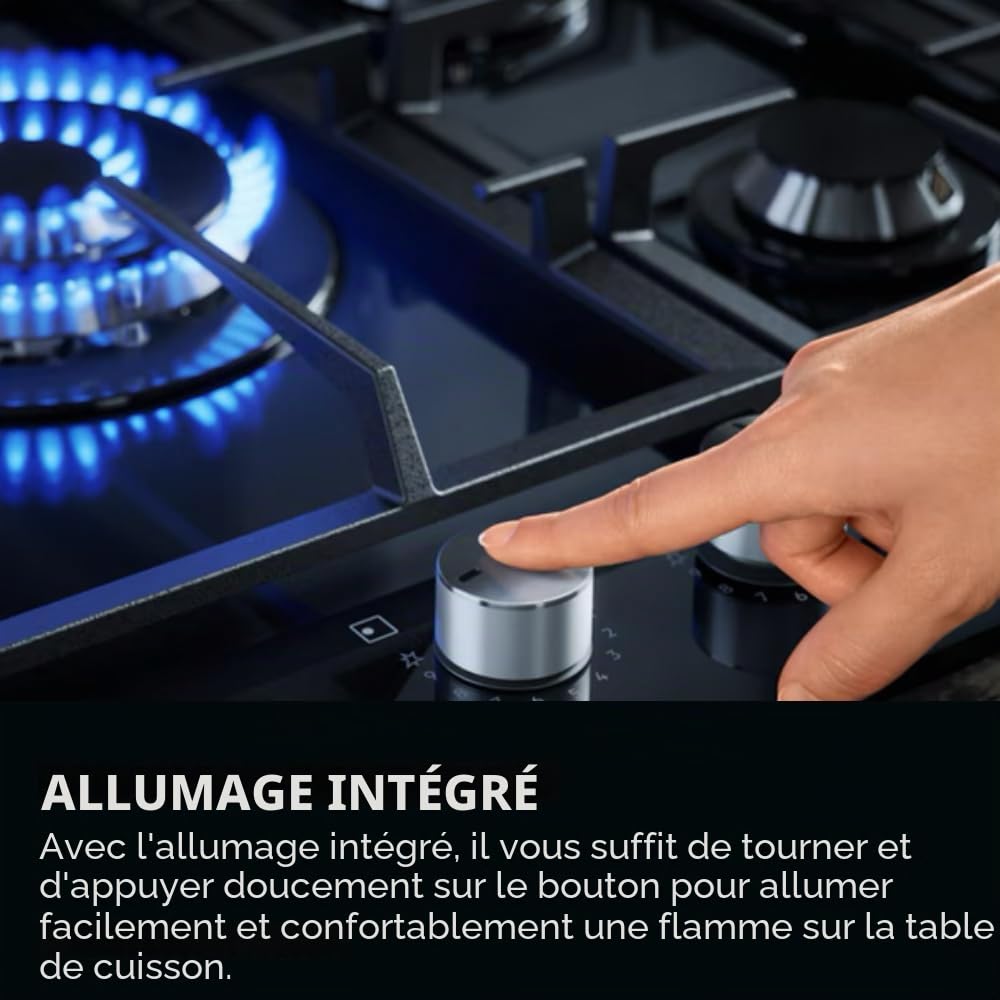 AEG Plaque de cuisson à gaz 3000 60 cm, 4 zones de cuisson HGX64200SB, supports de poêle en fer, brûleurs de vitesse, allumage intégré, arrêt automatique du gaz, chauffage rapide, moins de