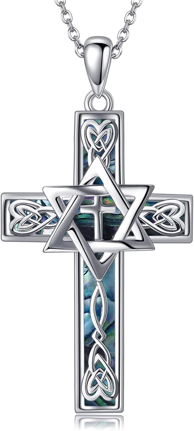 YFN Sterling Silver Star of David Cross Tree of Life Pendant Necklace Jewish Judeo Christian Religious Jewelry for Women Men