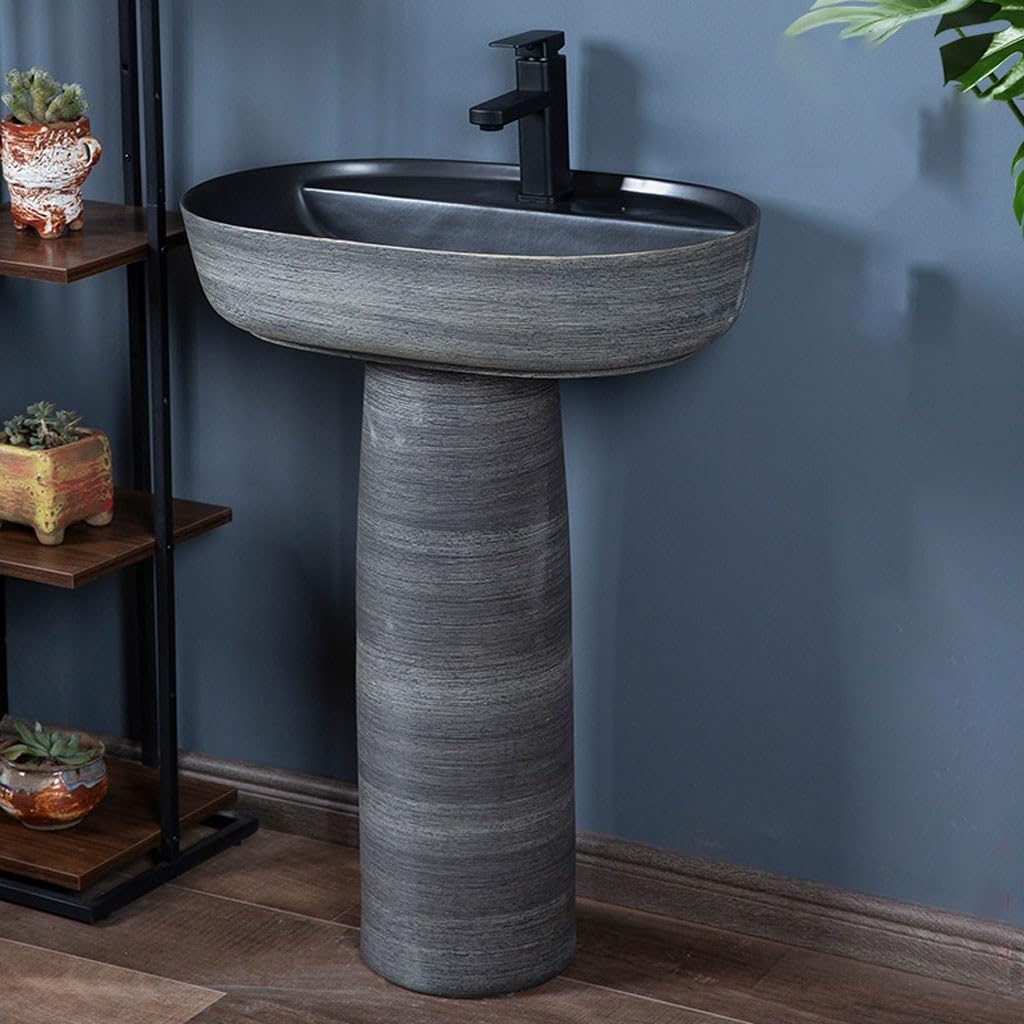 Pedestal Sinks Ceramic Basin Countertop Sink Wash Integrated Outdoor Balcony Garden Pool Table Bathroom (A)