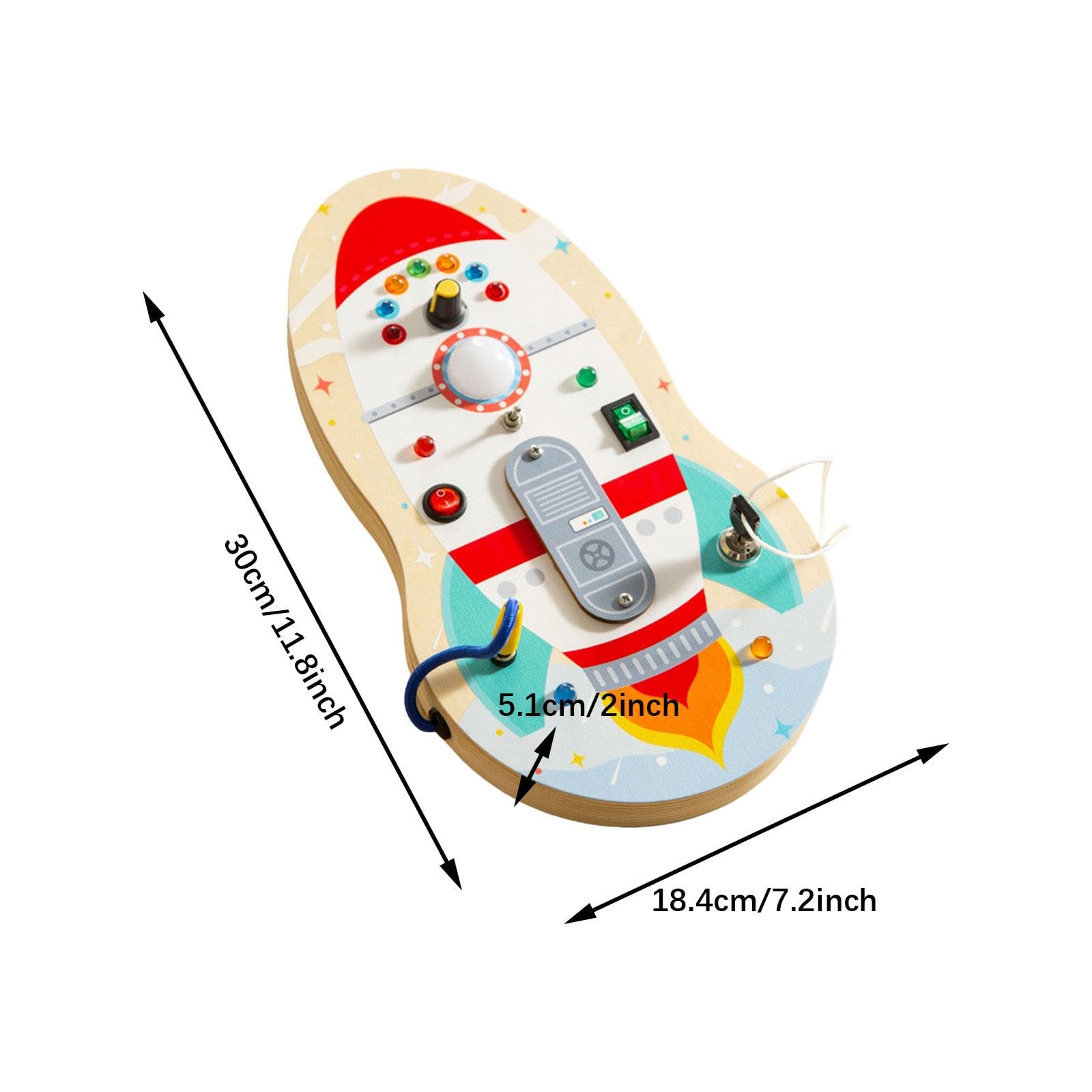 Busy Board Lernspielzeug Kinder LED Schalterbrett Steckdose Feinmotorik Förderung Handwerksaktivitäten aus Holz für Vorschule Reisen, Rakete